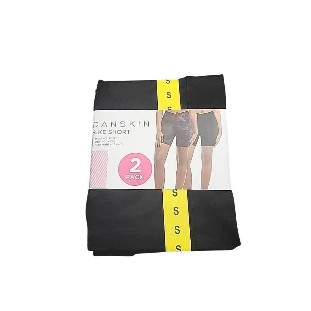 Danskin Womens Cross Waist Bike Shorts 2 Pack Black Camo Small 1849857